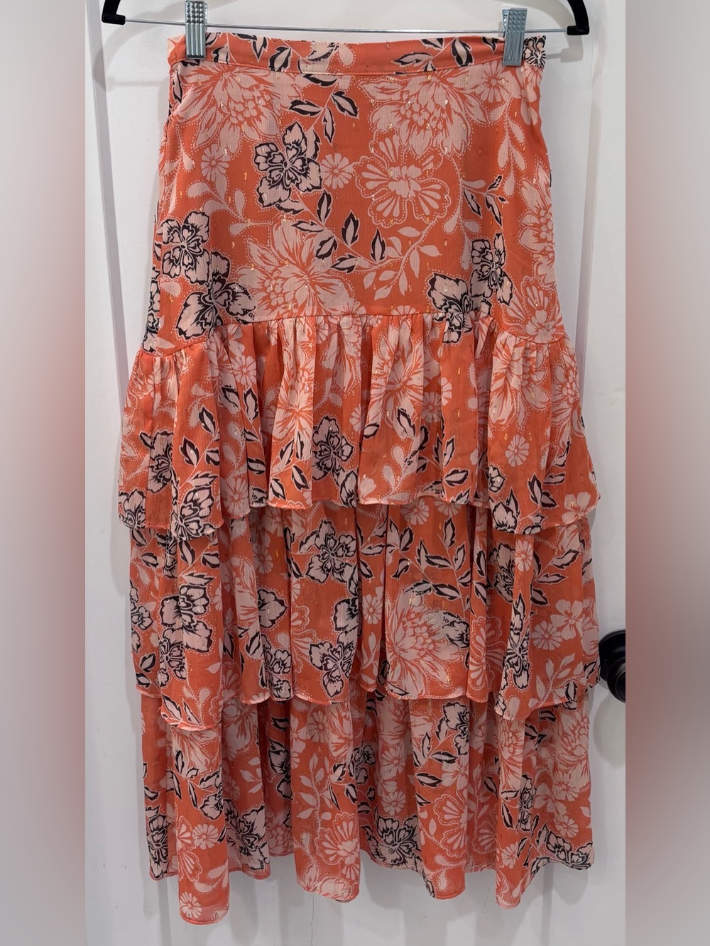 Dress Forum Coral Floral Print Tiered Maxi Skirt Tiered Maxi. Size Small
